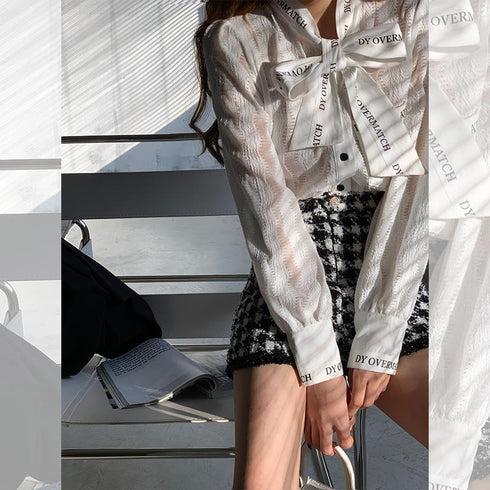 White Shirt Temperament Long-sleeved Hollow Lace Blouse Women - ROUTINE FASHION